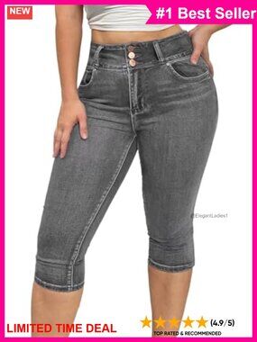 Mid Rise Skinny Stretchy Jeans Butt Lifting Roll Up Hem Capris